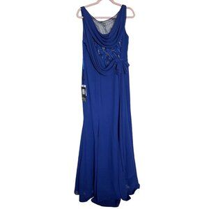 Pastors Couture Dress Womens Size 44 US 10 Blue Beaded Draped Back